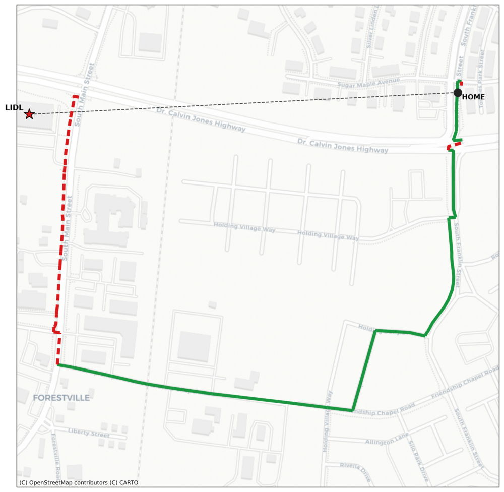 My shortest legal route to Lidl